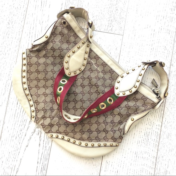 GUCCI GG Canvas & Leather Studded Hobo Bag